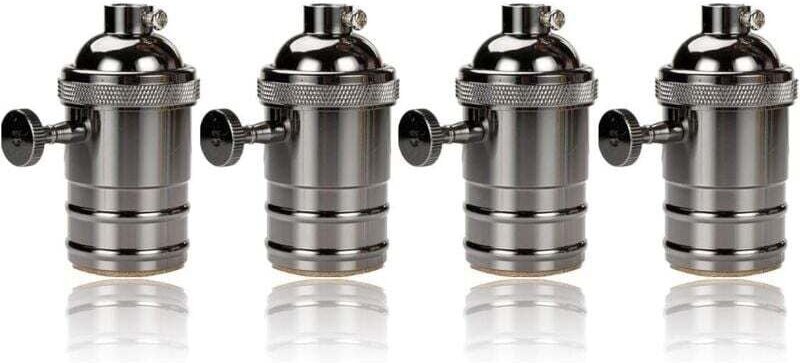 4 Stück Edison-Sockel, Vintage-E27-Lampenadapter mit Schalter, Retro-Vintage-Kronleuchter, kabellos, Schwarz