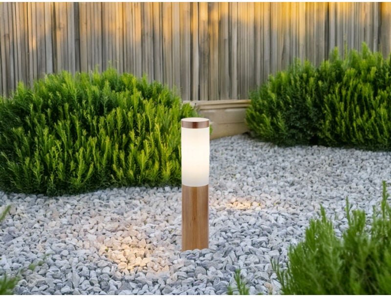 Meinewunschleuchte - led Sockelleuchte aus Edelstahl in Holzoptik, Höhe 45cm