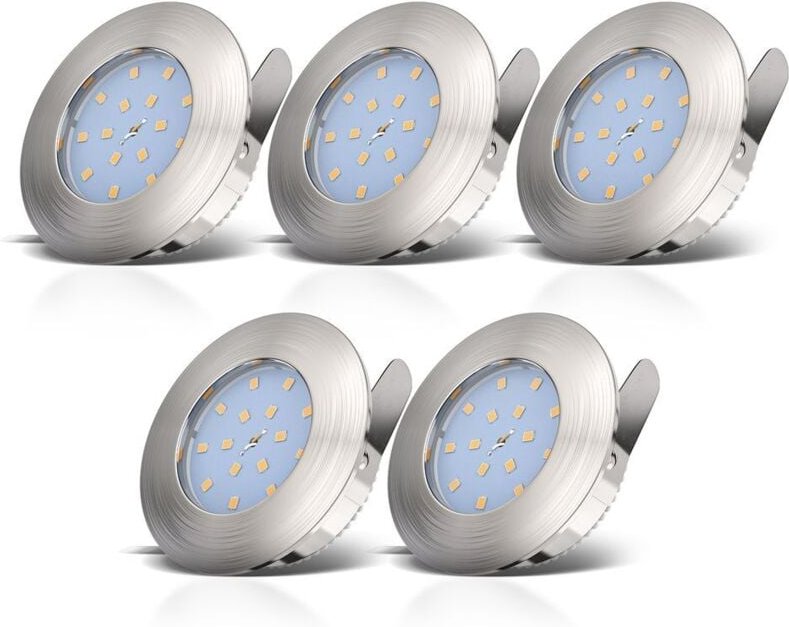 Einbauspot 5er Set 60mm Lochmaß - 230V, 5,5W, 470lm, led, dimmbar, IP44, warmweiß, matt-nickel