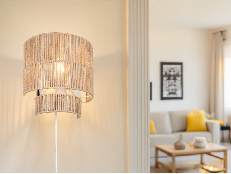 Reality Leuchten - Wandleuchte satna aus Papiergarn mit Stecker und Schalter, Höhe 24cm