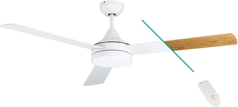 Deckenventilator sesimbra, 3 Flügel Ventilator mit Licht, weiß, Wendeflügel aus Schichtholz Eiche oder weiß, Fernbedienu...