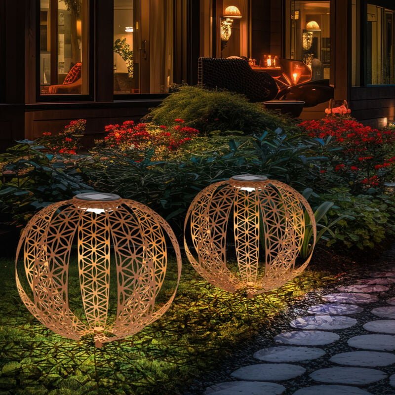 Solarkugel Rostoptik für Außen Solarleuchte rost Garten Solarlampe orientalische Kugel, Akku IP44, mit Lichteffekt und E...