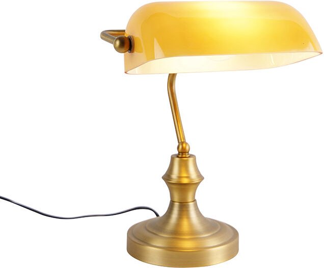 Thumbnail - Klassische Notarlampe Bronze mit Braunglas - Banker