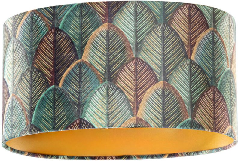 Samtlampenschirm Blattdesign mit goldener Innenseite oval 35/23/18
