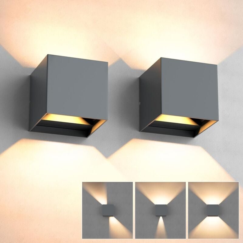 2 Stück Außen-/Innenwandleuchte, LED-Wandlampe 12 W, 3000 K, Warmweiß, IP65, wasserdichte Wandleuchten, verstellbarer Ab...