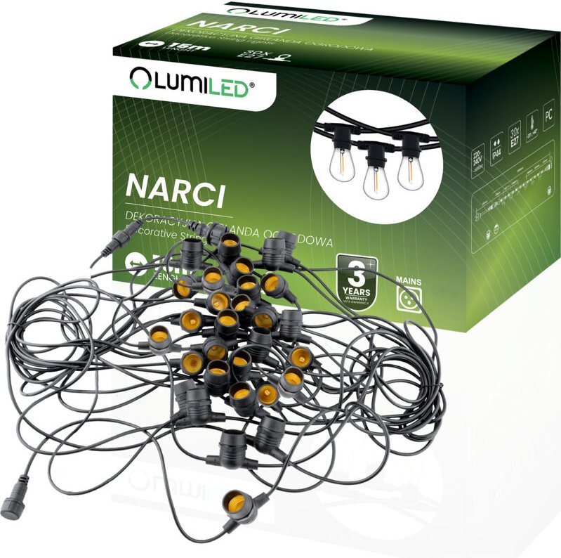 Garten-Lichterkette für den Außenbereich, 15 m, 30 x E27, NARCI LUMILED