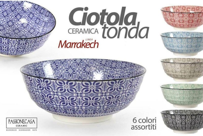 Trade Shop Traesio - Trade Shop - mehrzweck-keramikschüssel rund dekoriert marracash 13X13X5,7CM 6 farben 771613 -