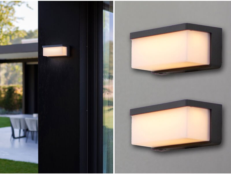 Meinewunschleuchte - hybrid led Außenwandleuchten 2er set, Solar & Strom 230V, Anthrazit 19cm breit