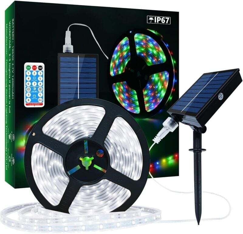 Solarbetriebene LED-Lichterkette für den Außenbereich, 5 m, 280 LEDs, IP67 wasserdicht, kaltweißes Licht mit Fernbedienu...
