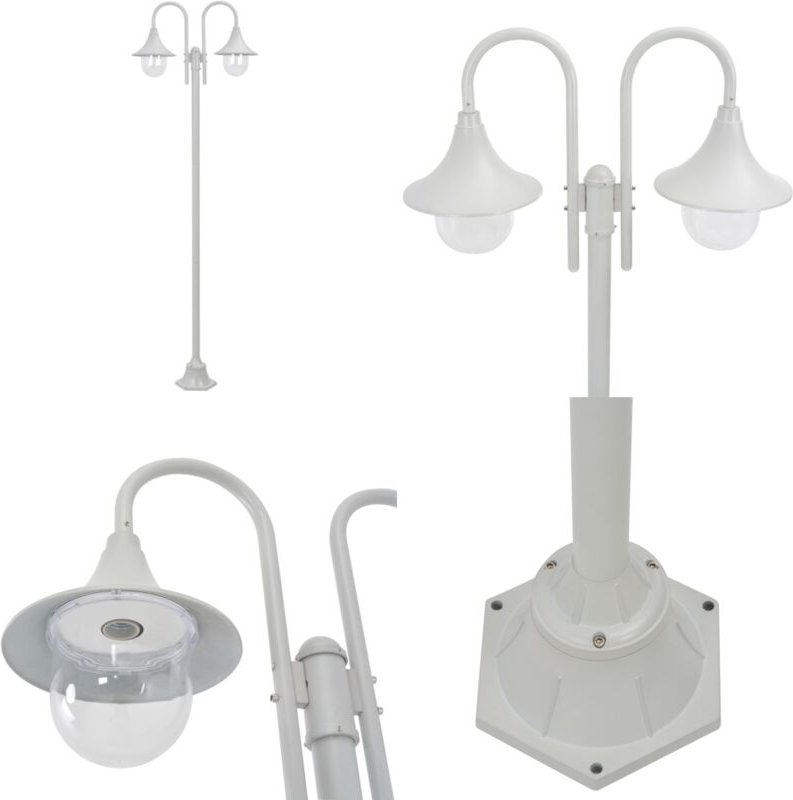 Garten-Pollerleuchte E27 220 cm Aluminium 2-Laterne Weiß - Gartendekoration - Außenbeleuchtung - Laterne - LED-Lampe - G...