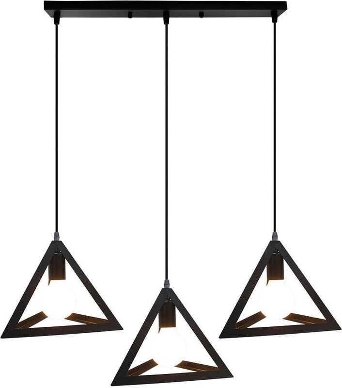 Pendelleuchte Dreieck 3 Flammig Kronleuchter mit Metall Käfig Vintage Hängelampe im Industri Stil E27 Fassung Art Lampen...