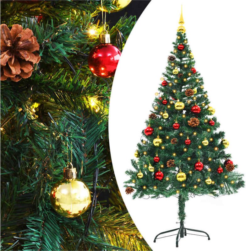 Künstlicher Weihnachtsbaum mit Beleuchtung & Kugeln Grün 150 cm vidaXL