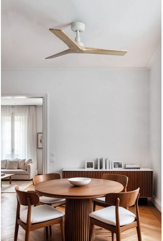Faro Klim Kleiner 3-Flügel-Deckenventilator Mattweiß, Eichenholz E27 Tuya Smart System