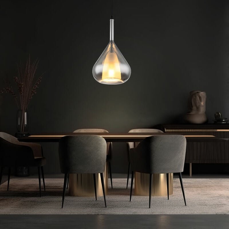 Hängeleuchte Pendelleuchte Pendellampe Esszimmerleuchte Wohnzimmerlampe, Metall schwarz Glas rauchfarben, E27, h 150 cm