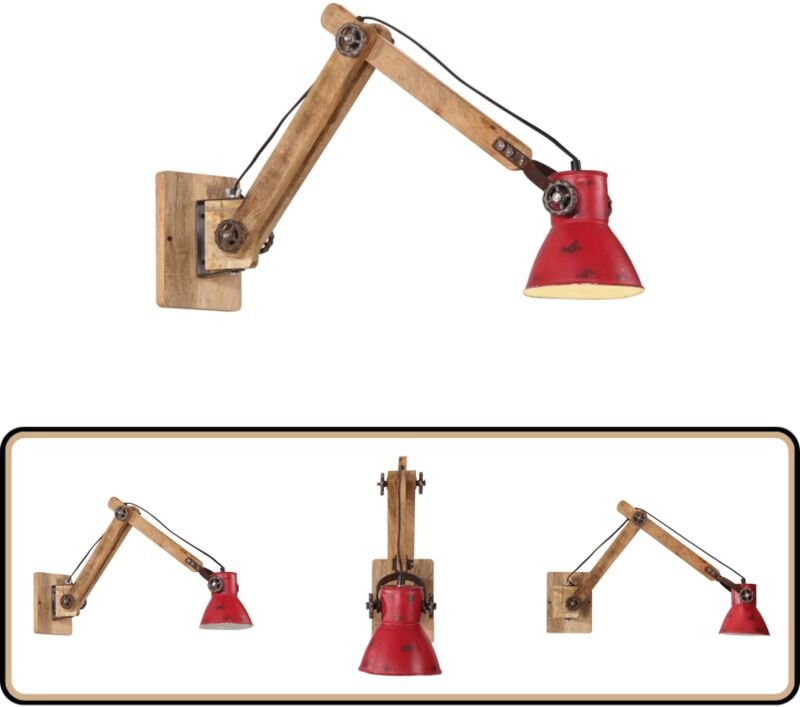 Wandleuchte 25 w Rot 96x15x20 cm E27 - Industrielampen - Wandleuchte Rot - Eisenlampenschirm - Holzmöbel - Wohnraumdekor...