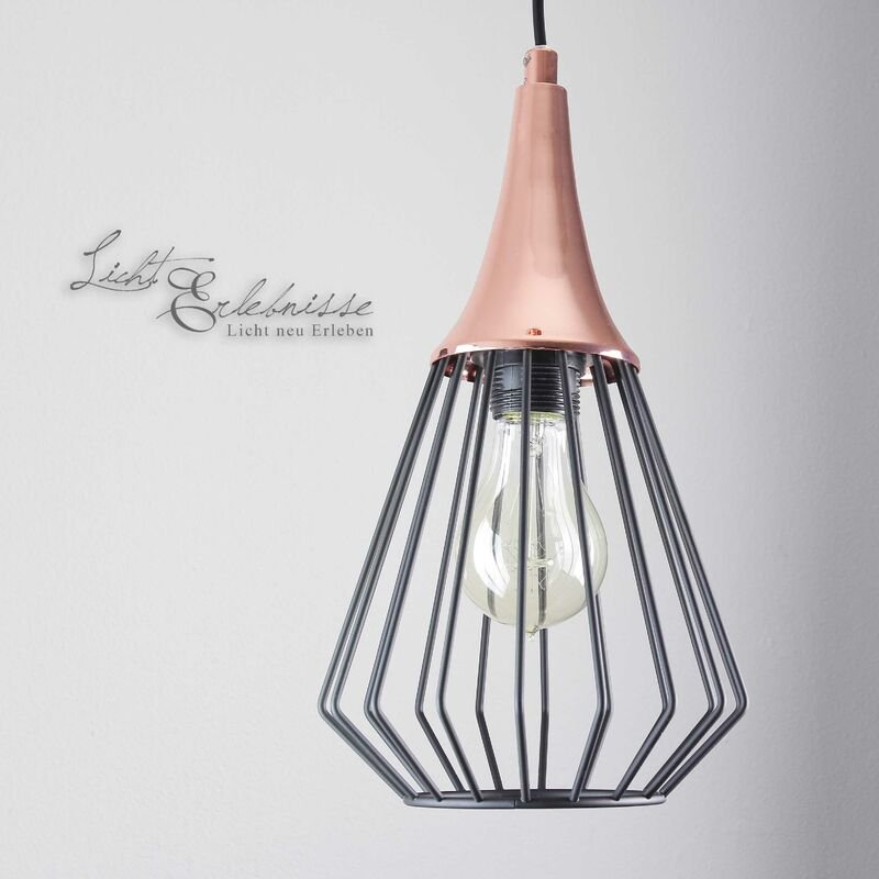 Pendelleuchte Schwarz Kupfer E27 Metall Vintage Hängelampe