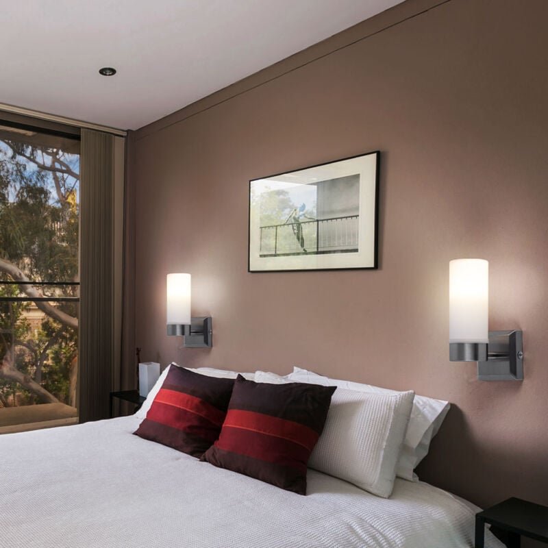 Wandleuchte Glas IP44 Badezimmerleuchte Opalglas Wandlampe Badezimmer, Metall nickel-matt, 1x E14 Fassung, HxT 18,5x11,5...