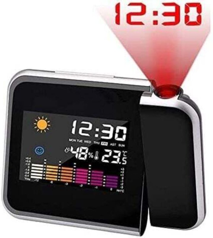 (Noir) Projektionswecker für die Zimmerdecke, digitaler LED-Wecker, LCD-Anzeige von Uhrzeit, Temperatur und Datum, unter...