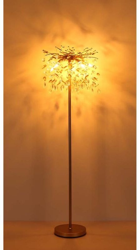 Stehlampe Standleuchte Wohnzimmerlampe goldfarben Glaskristalle amber H 155 cm