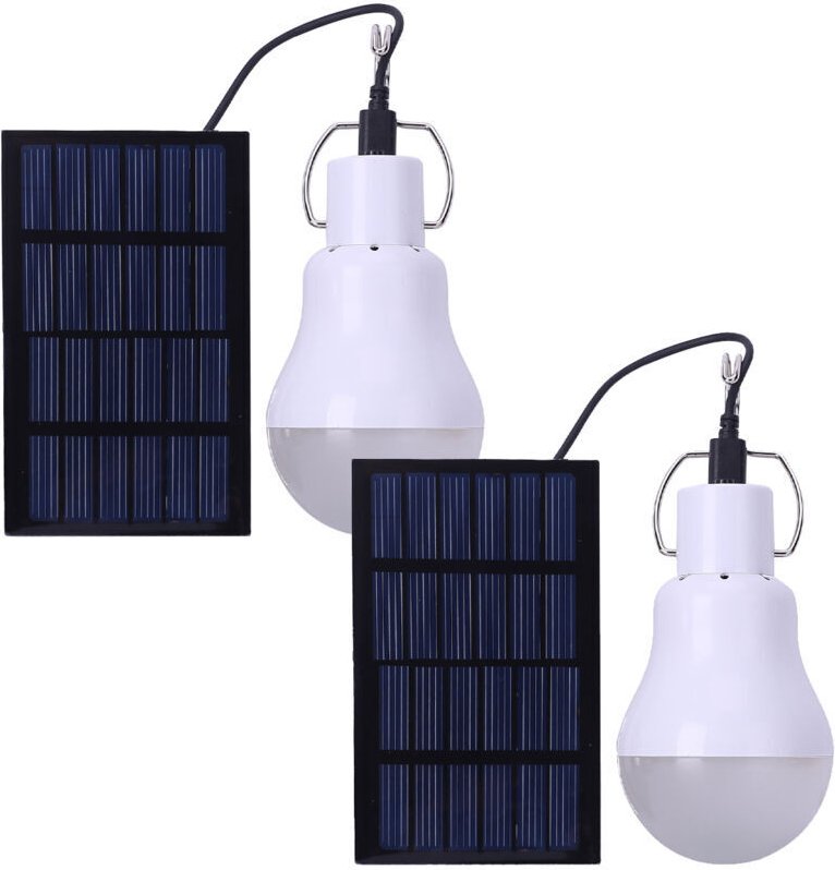 2er-Pack 15W Solarlampe LED-Glühbirne, tragbar für Outdoor-Beleuchtung, Wandern, Camping, Angeln, Zelten, Indoor-Trekkin...