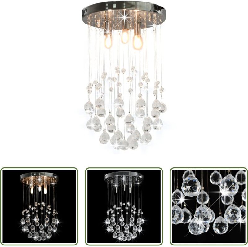 vidaXL Silber - Deckenleuchte mit Kristallperlen Silbern Kugel 3x G9 Glühbirnen