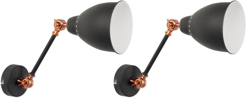 Wandleuchte 2er Set Graphitgrau und Kupfer Metall mit Schwenkarm verstellbar Glockenförmig Modernes Design Wohnzimmer Sc...