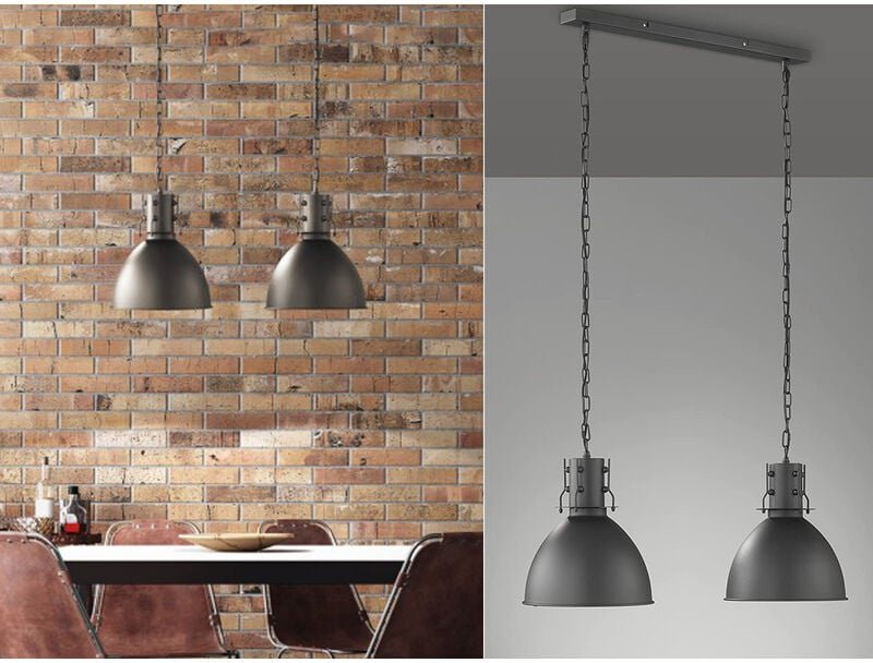 Fischer&honsel - Pendelleuchte london Industrial 2-flammig Schwarz / innen Silber, Breite 90cm