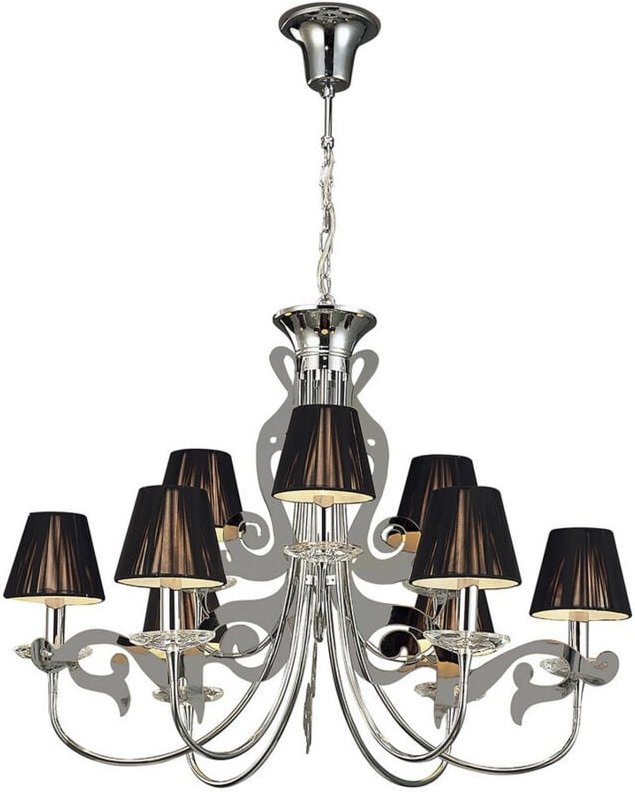 Inspired Mantra Acanto Pendelleuchte, rund, 9-flammig, E14, poliertes Chrom mit schwarzen Schirmen