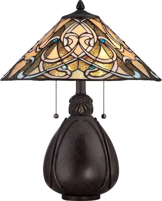 India - 2 Leuchttischlampe Imperial Bronze, Tiffany Glass, E27 - Elstead