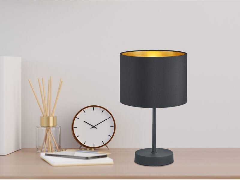 Trio Leuchten - Edle led Tischleuchte mit Lampenschirm aus Stoff in Schwarz & Gold, Höhe 33cm