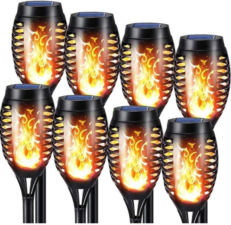 Lampes Solaires Flamme Vacillante Étanches 8 Pack pour Jardin Terrasse Allée Pelouse Décoration Extérieure