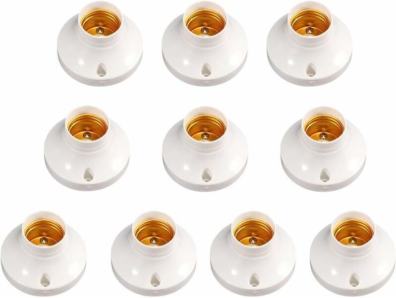 10 Stück E27 Lampenfassungen mit Schraubsockel, runde Lampenfassungen aus Kunststoff, weiß