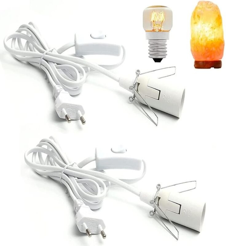 2 Stücke Kabel mit Schalter für Salzlampe Lampenfassung E14 mit 1,8M Lampenkabel mit Schalter EU-Stecker Salzlampenfassu...