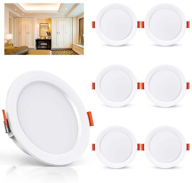 Set mit 6 LED-Einbaustrahlern, 5 W, 500 Lumen (entspricht 50 W Glühlampe), 4000 K Weiß, extraflache LED-Strahler für Bad...