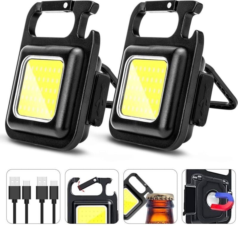 Tigrezy - Schlüsselanhänger-Arbeitsleuchte, wiederaufladbar, EDC-Schlüsselanhänger-Taschenlampe, Notleuchte mit klappbar...