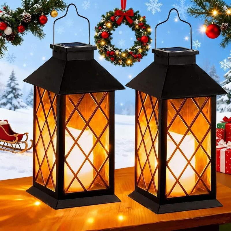 Solarlaterne für Außen 2 Stück Solarlampen Garten mit Flammeneffekte Kerze, Hängend Solar Laternen Wasserdicht Solar Tis...