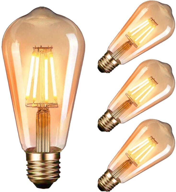 Aougo - Set mit 4 LED-Edison-Glühbirnen, Retro-E27-Glühbirne (4 w / 220 v), ST64 Weiß, Lampe im Vintage-Stil für Zuhause...