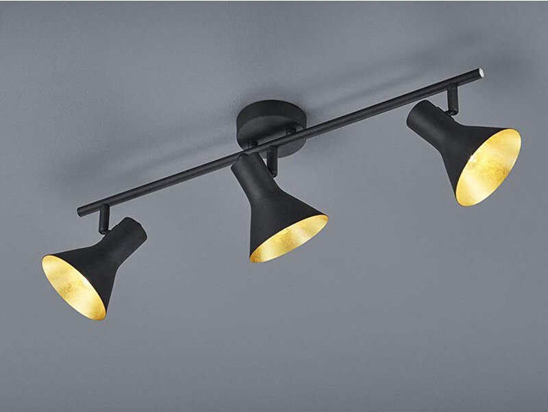 Meinewunschleuchte - led Deckenstrahler Metall Schwarz Gold 3-flammig, Breite 58cm