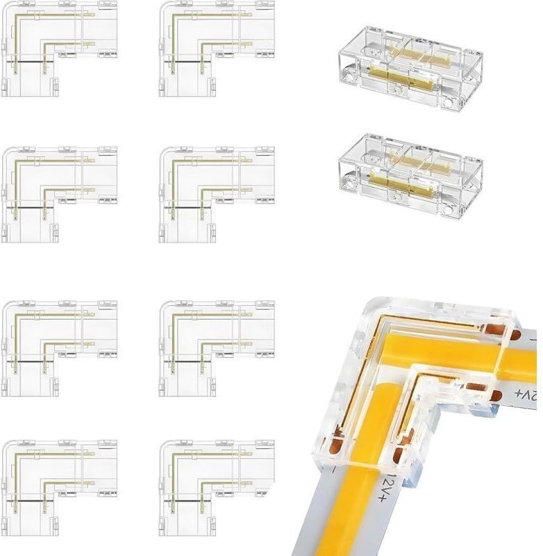 10 Stück Streifenverbinder, 8 mm 2-Pin COB LED-Streifen-Winkelverbinder, 8 Stück L-förmige Winkelverbinder, 2 Stück tran...