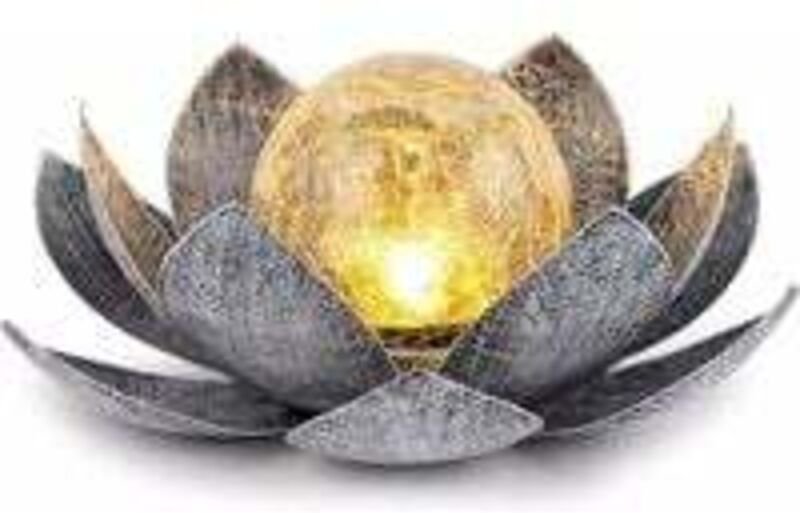 Solar-Gartenleuchten für den Außenbereich, Crackle-Glaskugel, Lotus-Dekoration, wasserdichte LED-Leuchten aus Metall für...