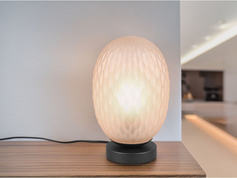 LED Tischleuchte mit ovalem Glasschirm Bernsteinfarbig, Höhe 28cm