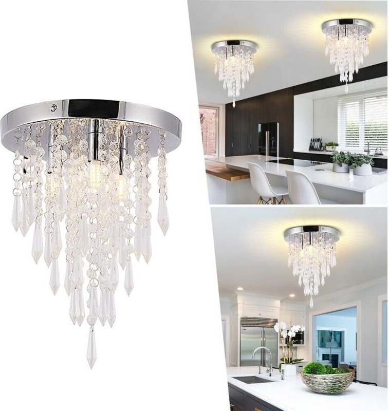 Kristall-Deckenleuchte, Kristall-Kronleuchter Deckenlampe, chromfarben 3-lampig G9, dekorative Beleuchtung für Schlafzim...
