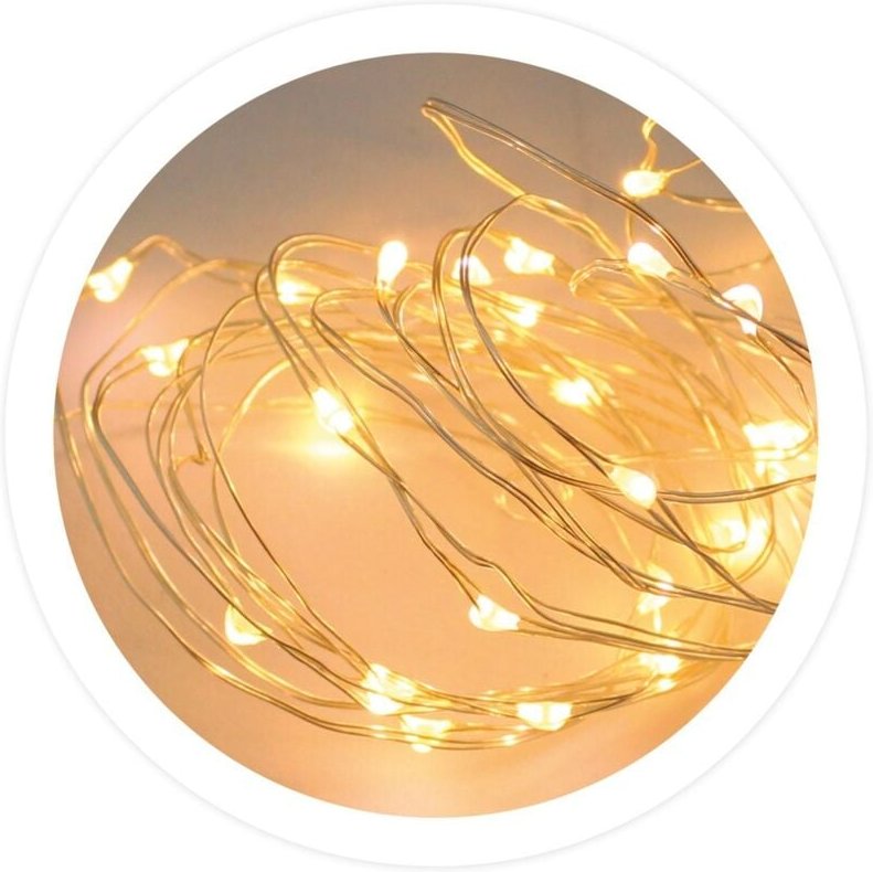 LED-Drahtgirlande 3,9 m, 3 x AA, warmes Licht