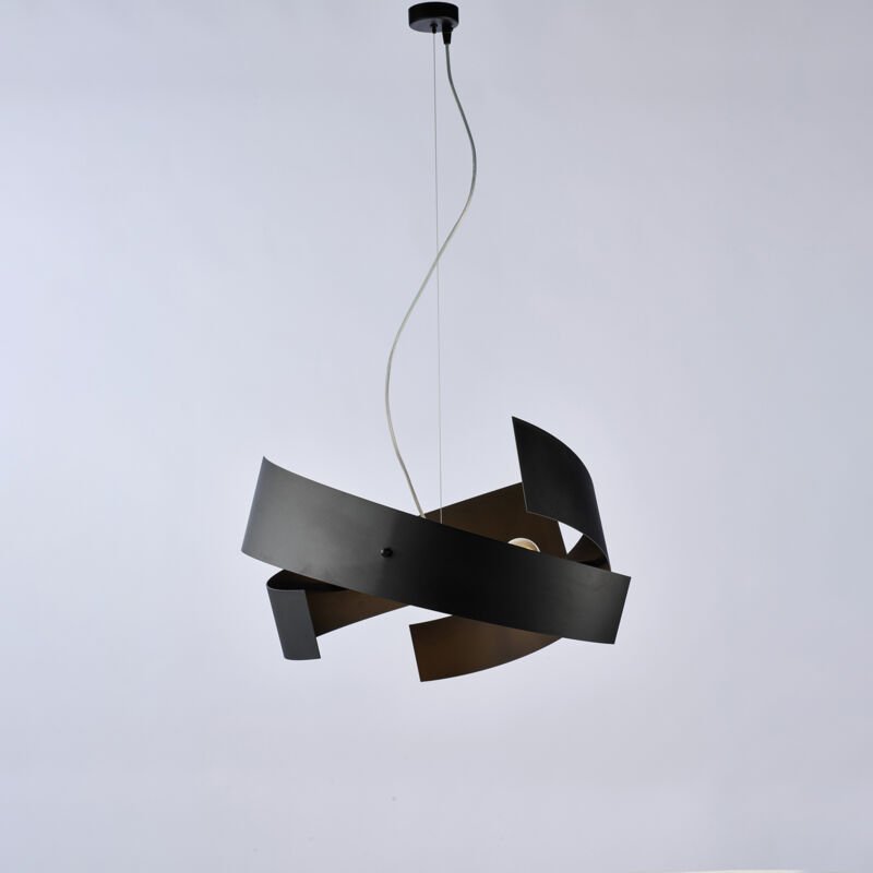 Elisa - Schwarz lackierte, lasergeschnittene Eisenaufhängung mit verstellbarem Stahlkabel, 3 Lichter 128 - Ø57 - BL226-3...