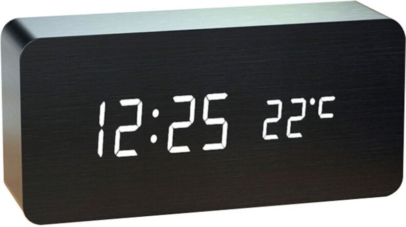 Thumbnail - pc Digital Wecker Holz Einstellbare Helligkeit Sprachsteuerung LED Uhr Rechteck Display Zeit Temperatur Wohnkultur