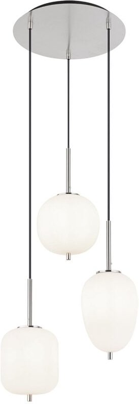 Hängelampe 3 flammig Esstischlampe Glas Pendelleuchte opal Wohnzimmerlampe, Metall nickel matt, 3x E14, DxH 46 x 120 cm