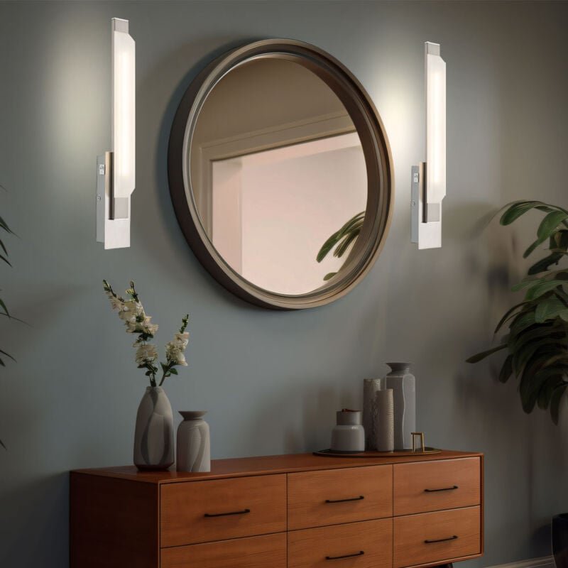 Wandleuchte Wandlampe Glasleuchte Flurleuchte Wohnzimmer, Chrom Glas satiniert nickel matt, 1x led 7,2 Watt 576 Lumen wa...