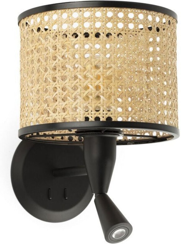 Mambo Wandleuchte innen mit Leser schwarz/rattan ø210 64309-47