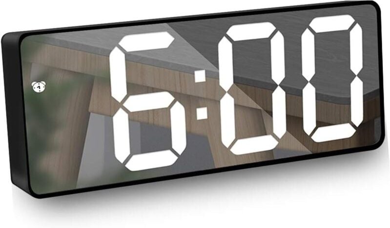 Digitaler Wecker, Spiegelwecker mit 6,5-Zoll-LED-Temperatur-/Datumsanzeige, einstellbare Helligkeit, Schlummerwecker für