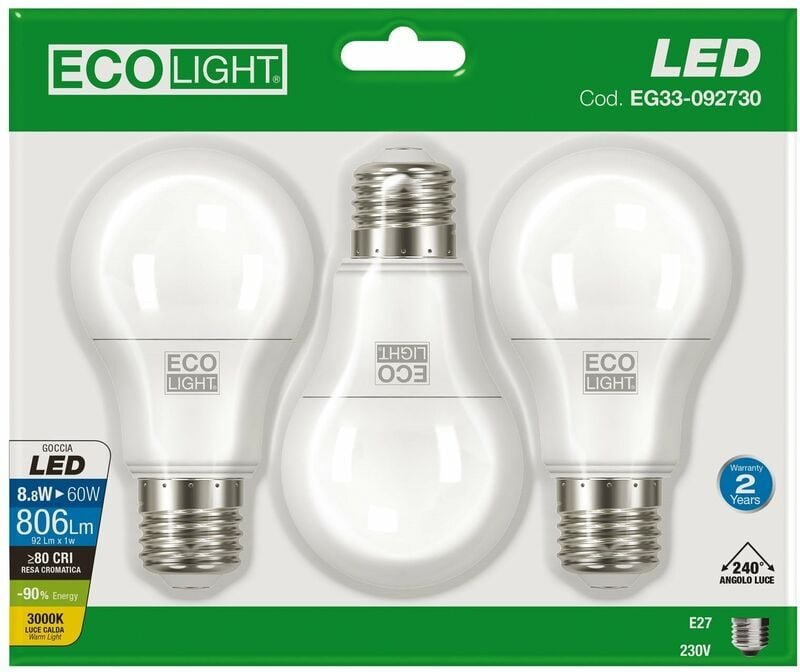 Thumbnail - Kit 3 led -Lampen E27 Ecolight led - 9W